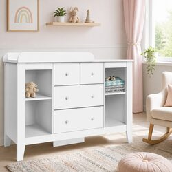 Baby Changing Table Diaper Station Storage Chest Drawers Shelves Nursery
