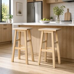 Bar Stools Kitchen Counter Wooden Chairs Natural Light Wood Tone Set x2