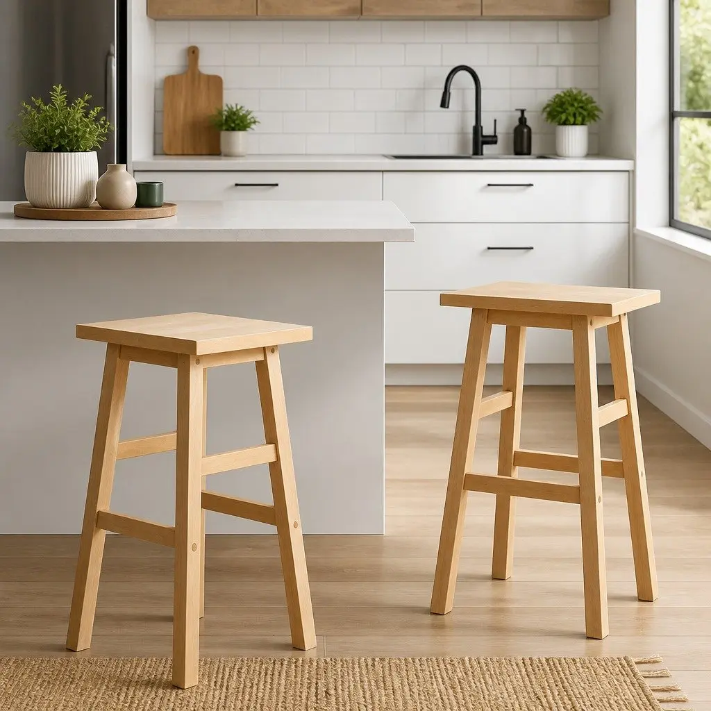 Bar Stools Solid Beech Wood Construction Natural Light Wood Tone