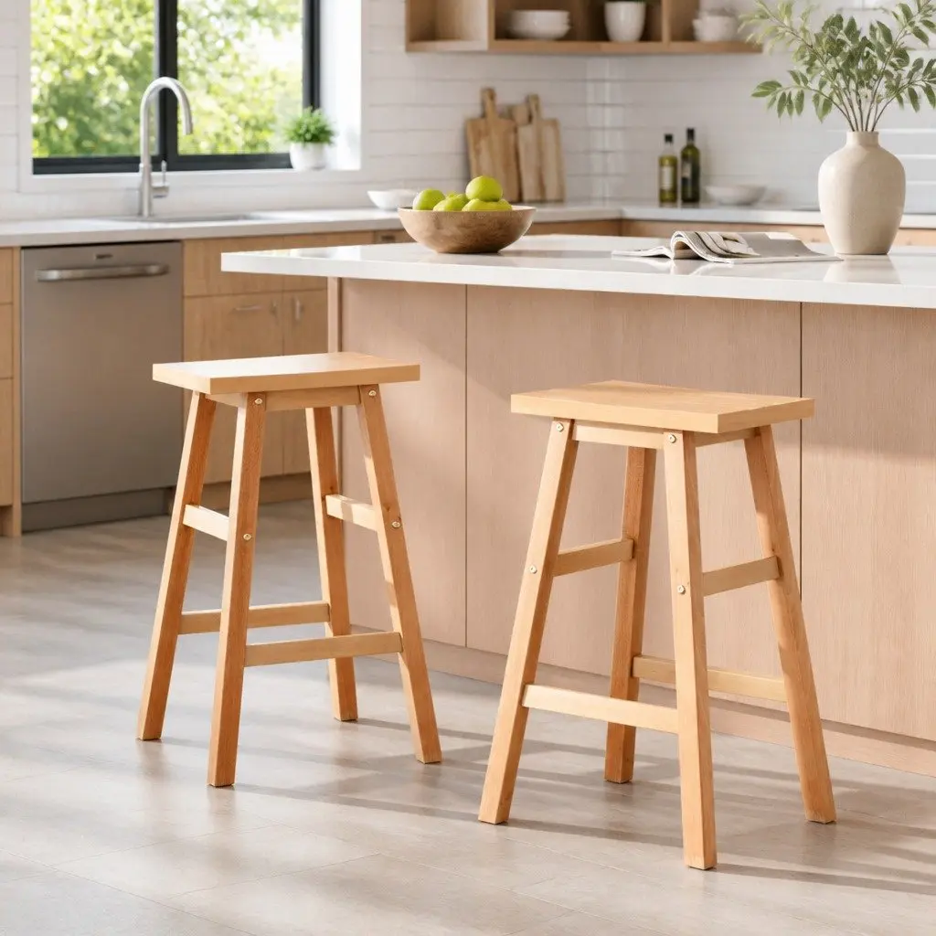 Bar Stools Solid Beech Wood Construction Natural Light Wood Tone