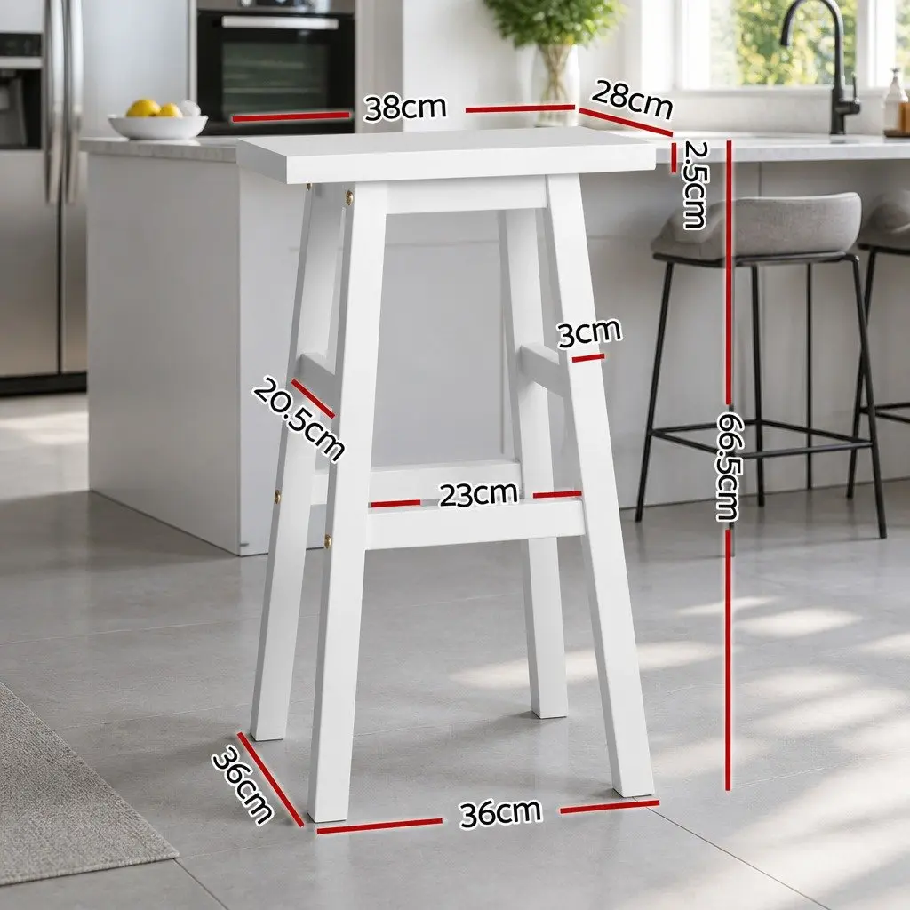 Bar Stools Kitchen Counter Chairs White Wooden Set of 2 Footrest