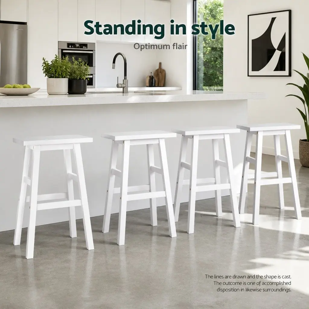 Bar Stools Set of 4 White Wooden Kitchen Chairs Saddle Seat Counter Height