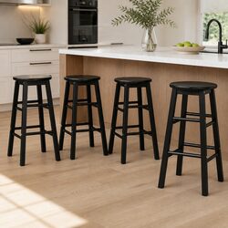 Bar Stools Round Chairs Wooden Black Set of 4 Kitchen Island Breakfast Counter