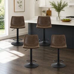 Bar Stools Set of 4 Swivel Gas Lift Brown Faux Leather Vintage Style Chairs