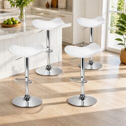 Bar Stools Set of 4 White PU Leather Gas Lift Swivel Chair Chrome Base Footrest