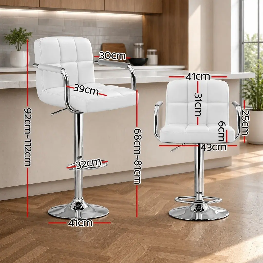 Bar Stools Gas Lift Swivel Armrest White 2 Pack