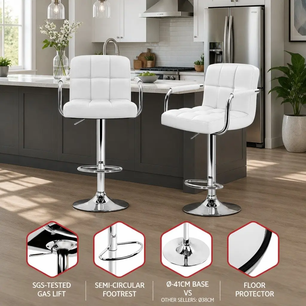 Bar Stools Set of 4 Gas Lift Swivel Armrest Padded Seat White