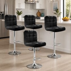 Bar Stools Set of 4 Black Swivel Gas Lift Kitchen Dining Chair Footrest