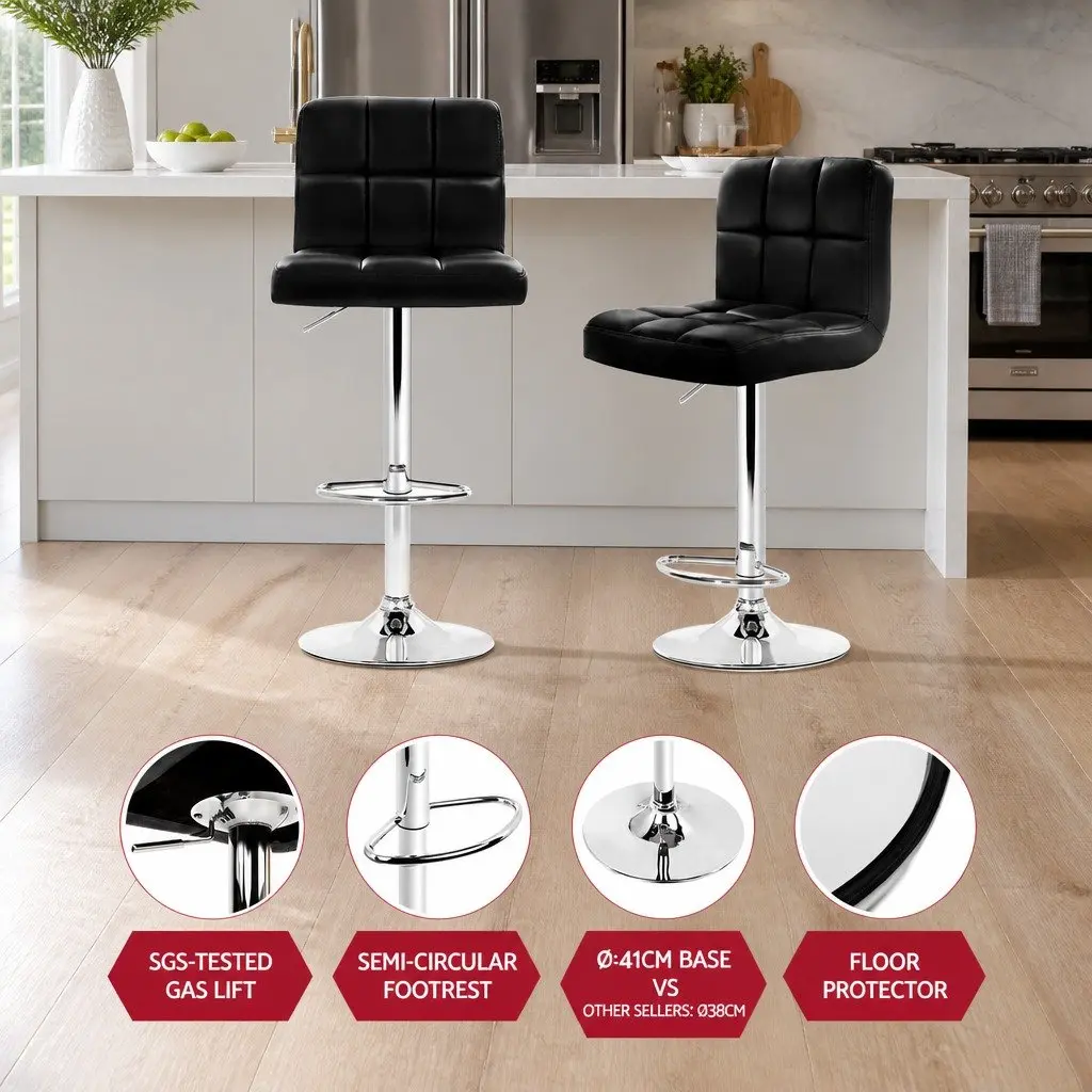 Bar Stools Set of 4 Black Swivel Adjustable Height PU Leather Kitchen Dining Chair