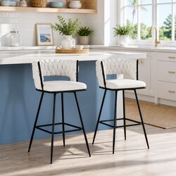 Bar Stools Set of 2 Kitchen Dining Chair Counter Seating Velvet Cushioned Back