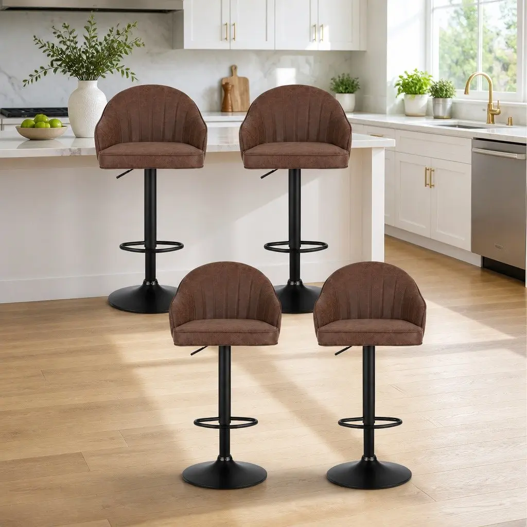 Bar Stools Swivel Adjustable Height 63-84cm Brown PU Leather Set of 4