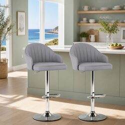 Bar Stools Set of 2 Kitchen Swivel Gas Lift Counter Chair Shell Grey