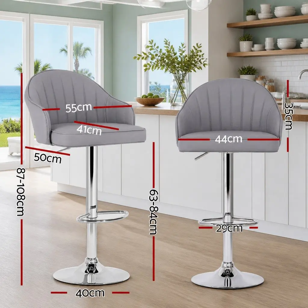 Bar Stools Set of 2 Kitchen Swivel Gas Lift Counter Chair Shell Grey