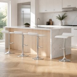 Bar Stools Set of 4 White Swivel Chair Adjustable Height Kitchen Counter Seating