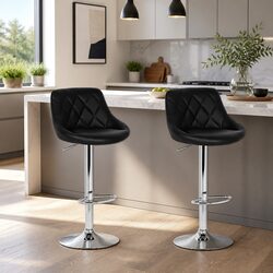 Bar Stools Leather Padded Gas Lift Swivel Chair Black Set of 2