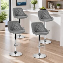 Bar Stools Set of 4 Padded Gas Lift Swivel Chair Grey Kitchen Furniture