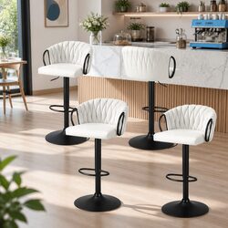 Bar Stools x4 Set Kitchen Dining Counter Height Adjustable Velvet Chairs Beige