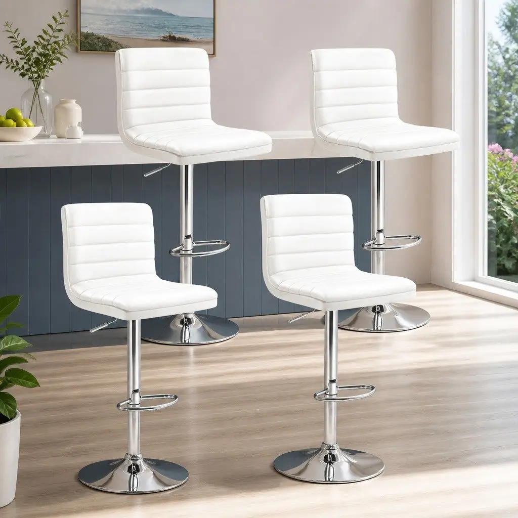 Bar Stools Padded Seat Adjustable Height Swivel Kitchen Dining Chair White