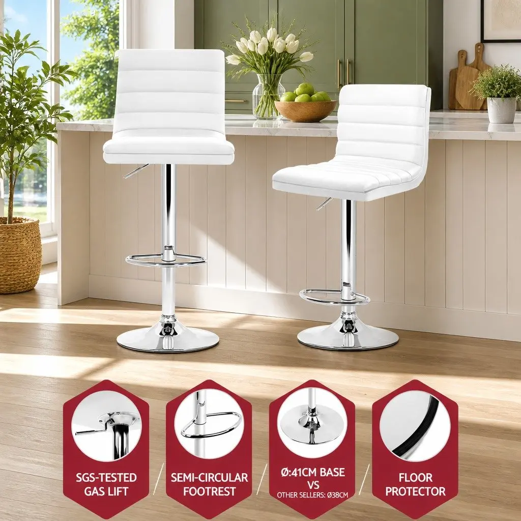 Bar Stools Padded Seat Adjustable Height Swivel Kitchen Dining Chair White