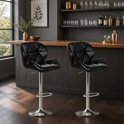 Bar Stools Gas Lift Padded Faux Leather 360 Swivel Adjustable Height Chrome Base