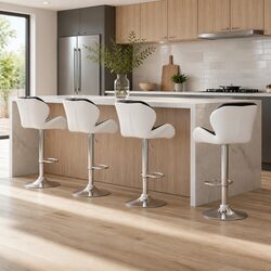 Bar Stools Gas Lift Padded Seat White Black 4 Piece Set Swivel Chair