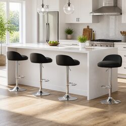 Bar Stools Set of 4 PU Leather Gas Lift Swivel Adjustable Height Kitchen Island