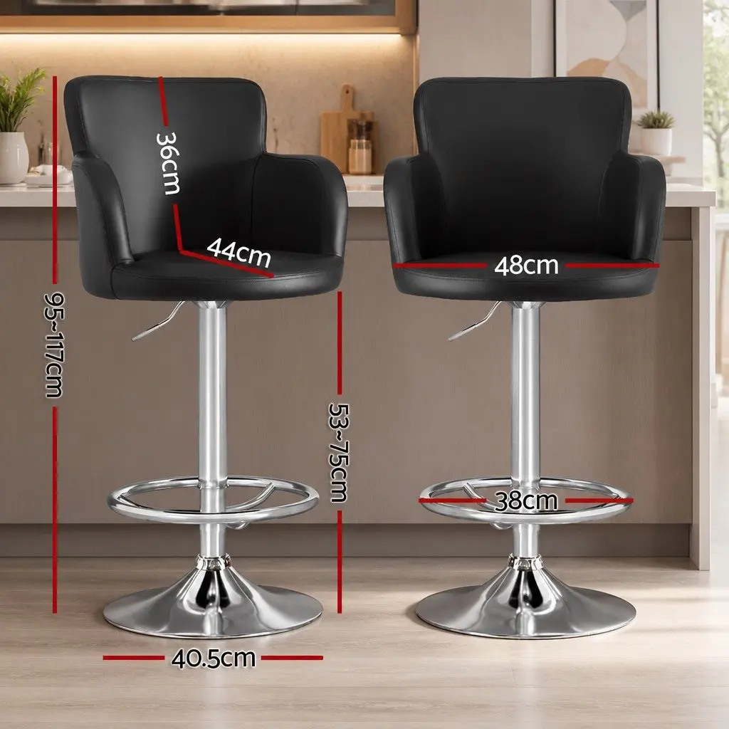Bar Stools PU Leather Swivel Adjustable Gas Lift 2 Piece Black