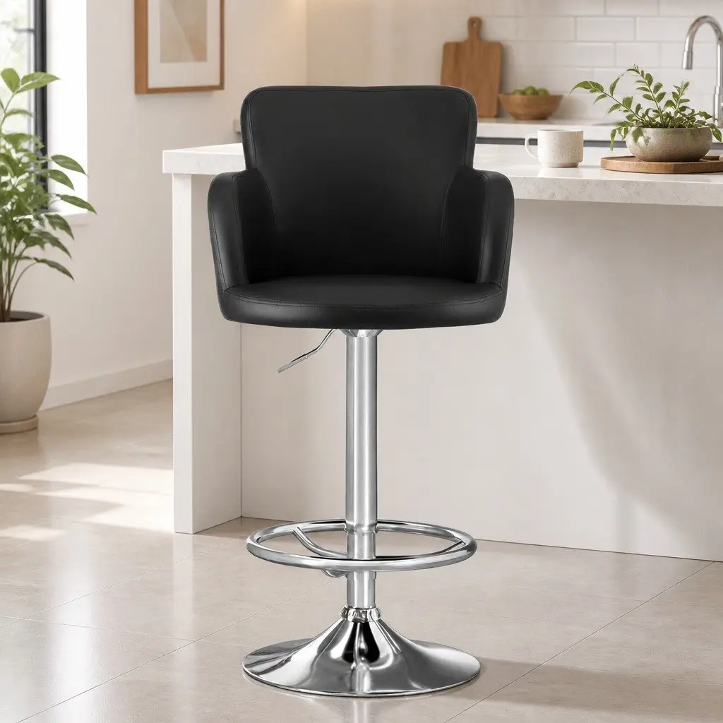 Bar Stools PU Leather Swivel Adjustable Gas Lift 2 Piece Black