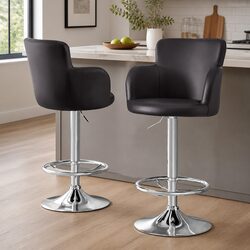 2x Bar Stools Swivel Counter Height Adjustable Gas Lift PU Leather Seating Brown