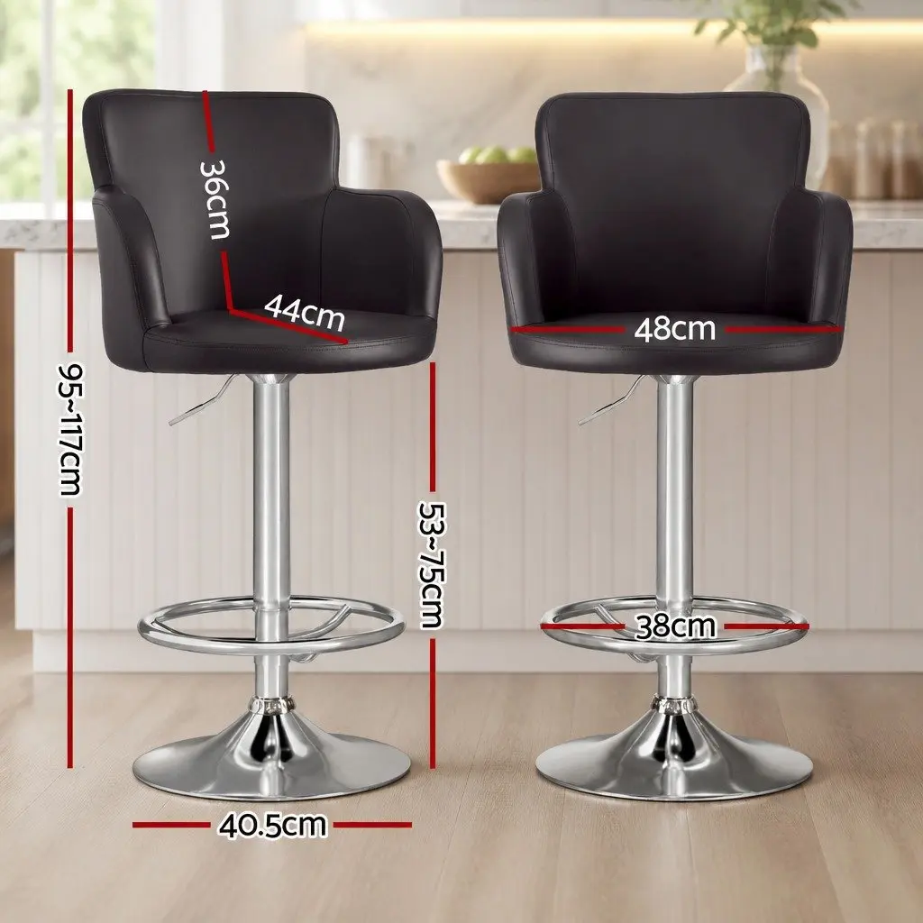 Bar Stools Set of 4 Swivel Kitchen Chairs Gas Lift Adjustable Height Brown