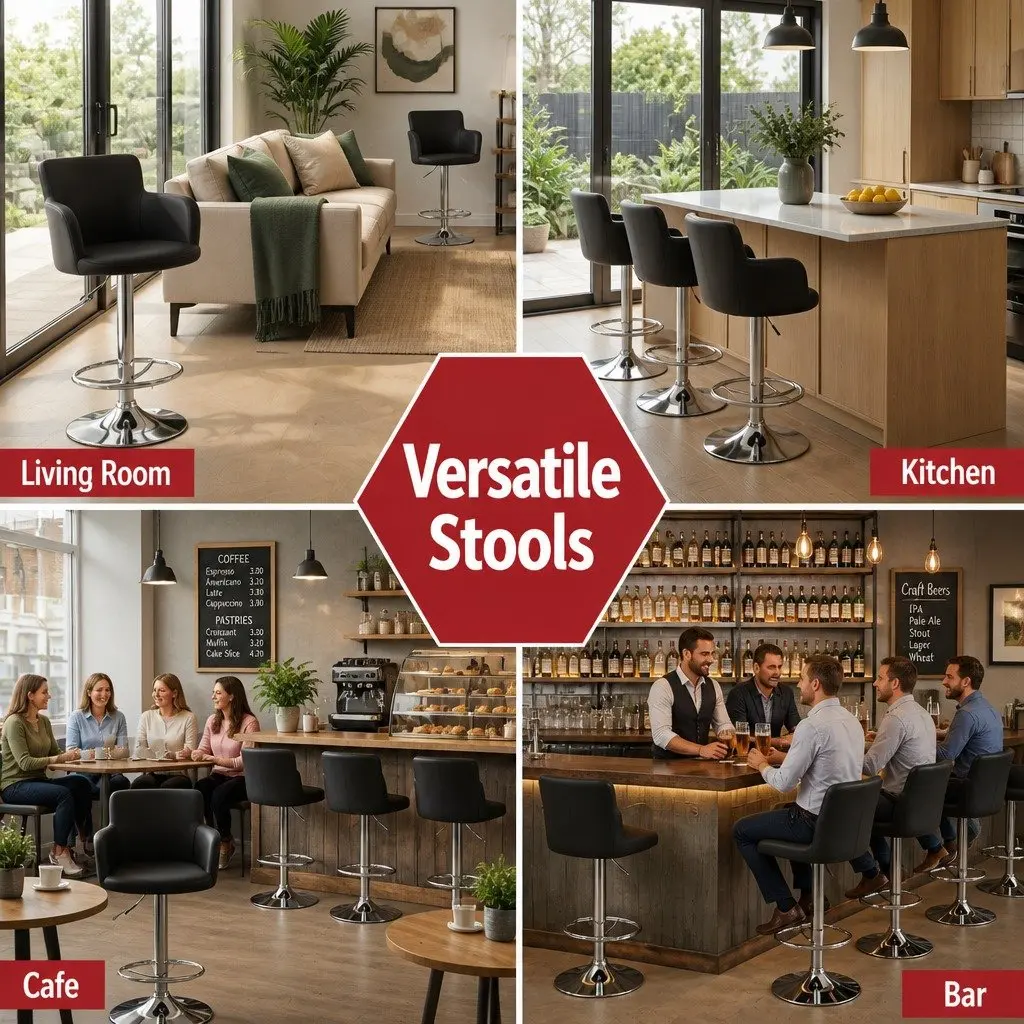 Bar Stools Set of 4 Swivel Kitchen Chairs Gas Lift Adjustable Height Brown