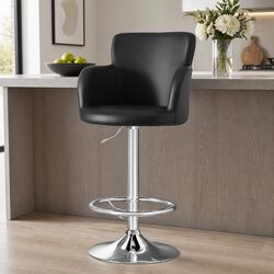 Bar Stool Swivel Adjustable Gas Lift PU Leather Counter Chair Black