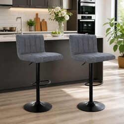 Bar Stools Set of 2 Grey Vintage Leather Gas Lift Swivel Chair High Back