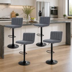Bar Stool Set 4x Grey Vintage Leather Gas Lift Height Adjustable Swivel Chair