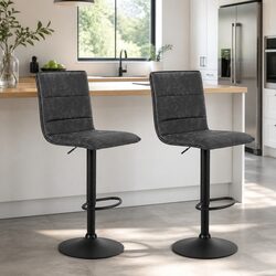 Bar Stools Gas Lift Height Adjustable Swivel Seat Grey Vintage PU Leather