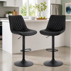 Bar Stools Set of 2 Swivel Gas Lift Counter Chair Diamond Black Kitchen Seating