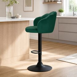 Bar Stools Set of 2 Gas Lift Velvet Green Swivel Chair Adjustable Height