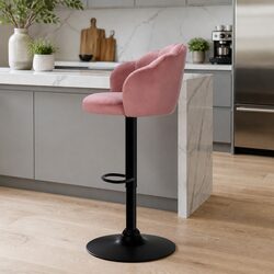 Bar Stools Gas Lift Velvet Pink Clam Shell Design Swivel Adjustable Height Set