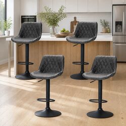 Bar Stools Set of 4 Gas Lift Swivel Vintage Leather Black Kitchen Dining