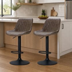 Bar Stools Set of 2 Gas Lift Adjustable Height Swivel Seat Vintage Brown