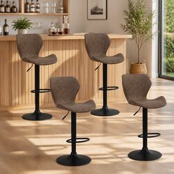 Bar Stools Set of 4 Vintage Brown Swivel Adjustable Height Kitchen Seating