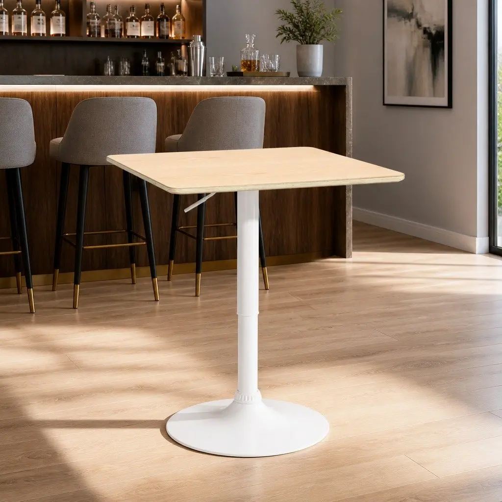 Bar Table Height Adjustable Swivel Base 60CM Square Pine