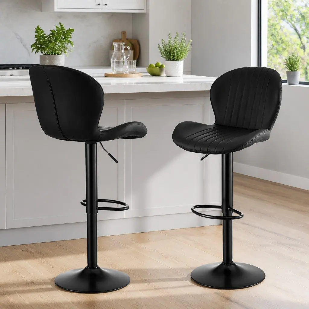Bar Stools Set of 2 Swivel Gas Lift Kitchen Counter Chair Black PU Leather
