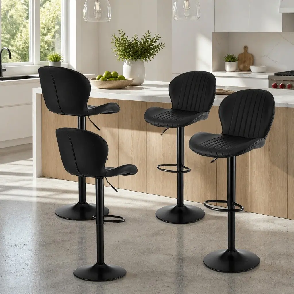 Bar Stools Set of 4 Swivel Gas Lift Kitchen Counter Chairs Black Adjustable