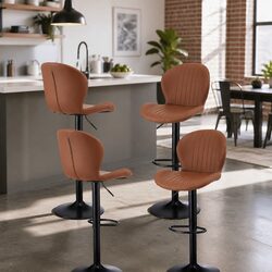 Bar Stools Set of 4 Swivel Gas Lift Kitchen Counter Chair Brown Adjustable