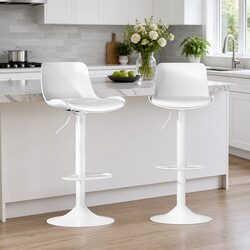 Bar Stools Kitchen Swivel Gas Lift Dining Chairs White Set of 2