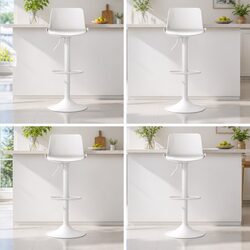 Bar Stools Set of 4 Kitchen Swivel Gas Lift Dining Chairs White Adjustable