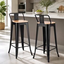Bar Stools Set of 2 Kitchen Counter High Chairs Stackable Industrial Dining