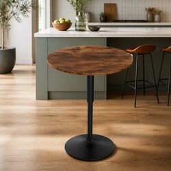Height Adjustable Round Bar Table 60cm Swivel Gaslift Kitchen Counter Rustic