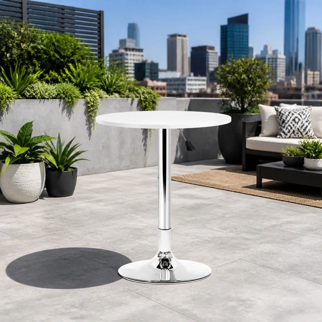 Round Bar Table Height Adjustable 60cm White Lacquered Wood